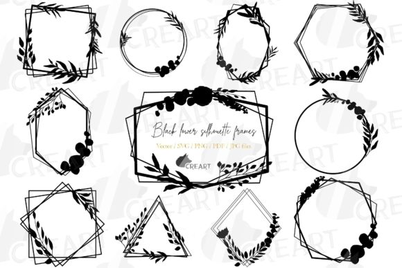 Black Geometric Floral Silhouette Frames Graphics