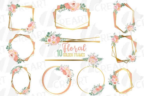 Blush and Gold Watercolour Floral Frames