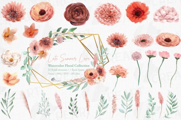 Coral and Blush Pink Floral Elements Art: Graphics for Print Templates