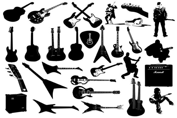 Guitar Silhouette Graphics and Decorative Elements