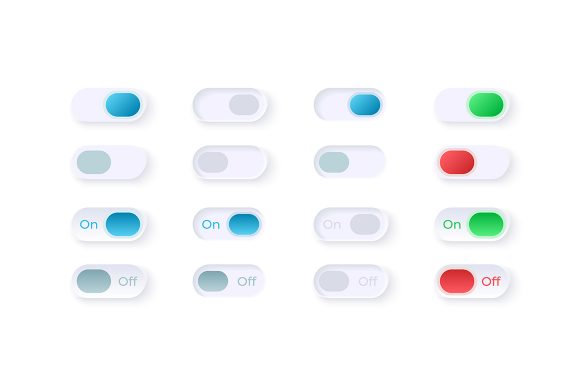 On and Off Switches UI Elements Kit: Graphics for UX and UI Kits