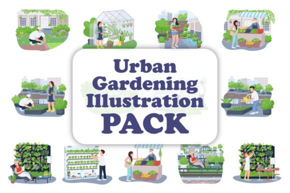 Urban Gardening Vector Illustration Set